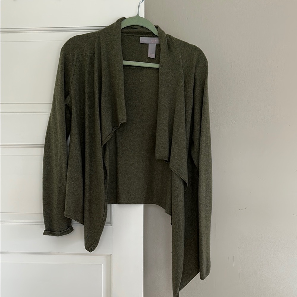 Olive Green Open Front Cardigan Sweater